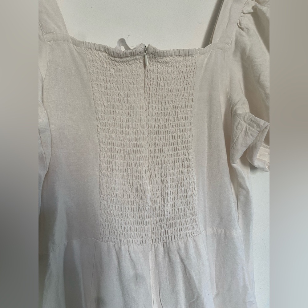 MNG Mango puff sleeve cotton long jumpsuit, cream viscose/cotton/linen blend - Picture 14 of 17